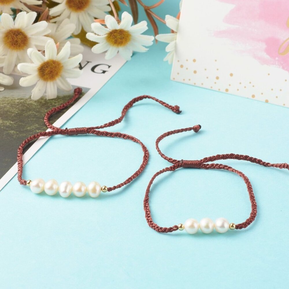 NWOT Mother and Daughter 2pc Natural Pearls Bracelet on Cord layering Set
